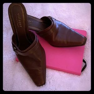Real leather open back heels